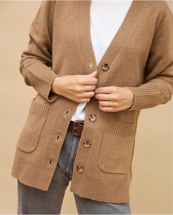 Cardigan V camel 100% cachemire 