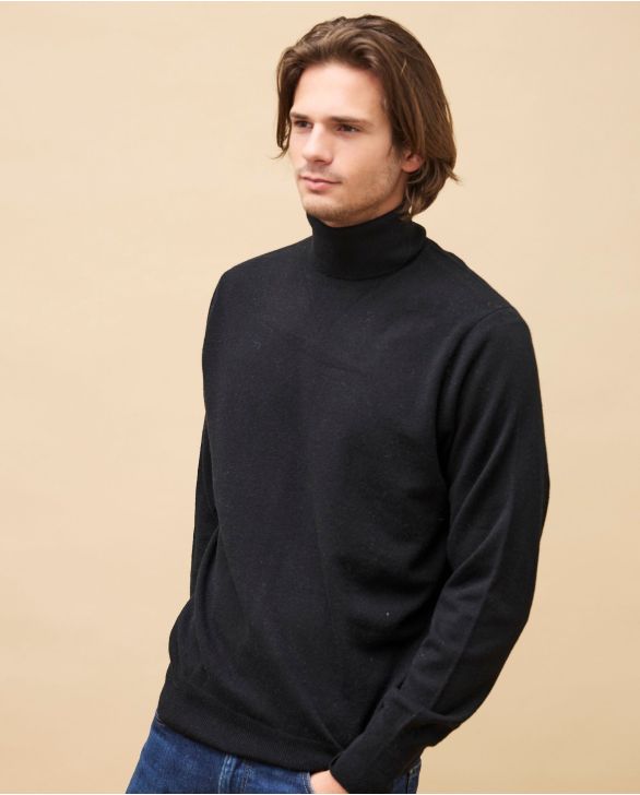Pull col roulé noir 100% cachemire