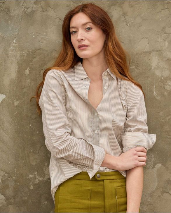 Chemisier classique pli rond rayure beige