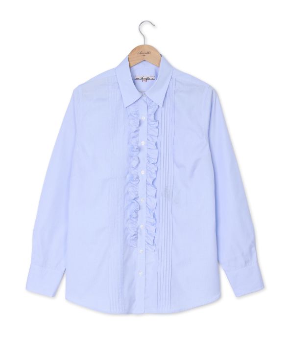 Chemisier à jabot micro vichy ciel