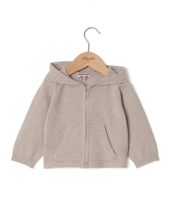 Cardigan capuche naissance laine-cachemire beige
