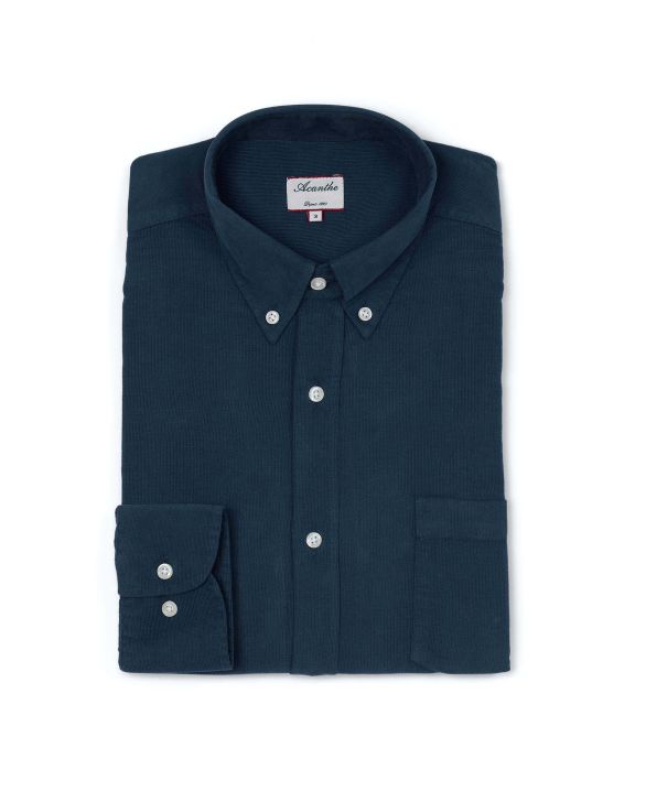 Chemise col boutonné velours indigo