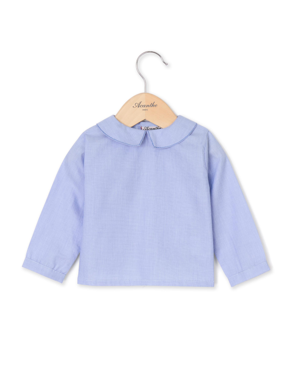 Chemisier col carré bleu liseré bleu