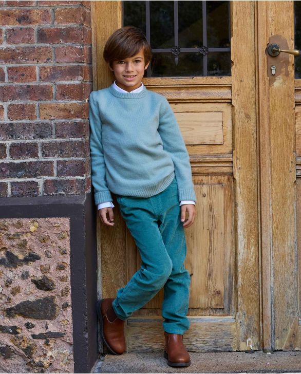 Pantalon élastiqué velours vert