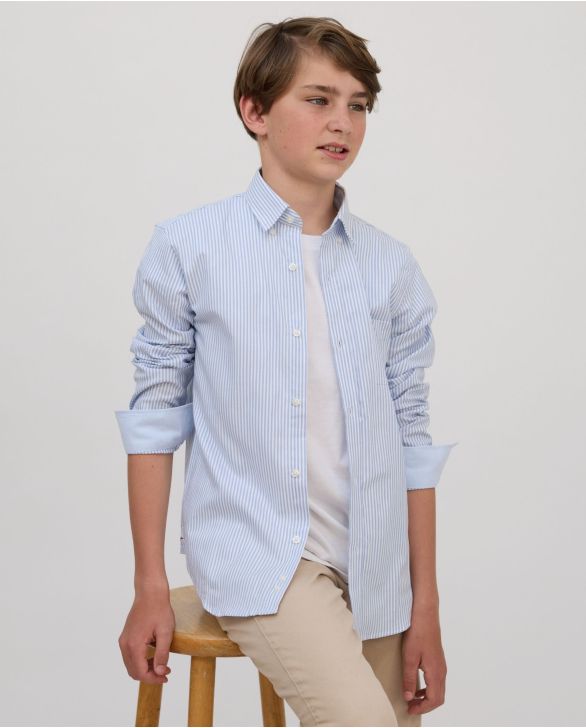 Chemise manches longues rayure bleue