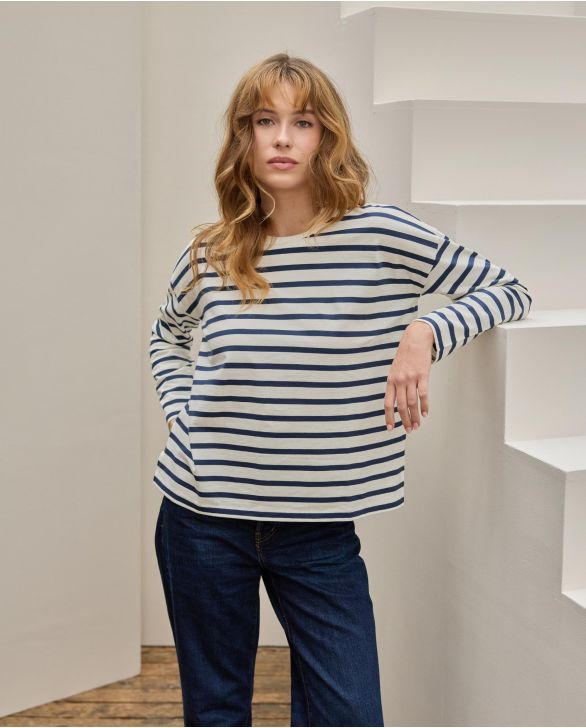 Marinière loose rayée écru/marine