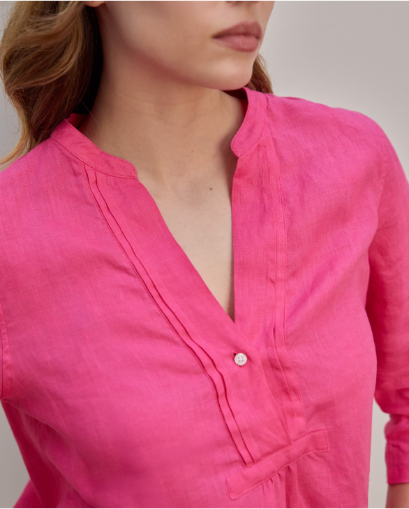 Blouse encolure V croisée lin fushia