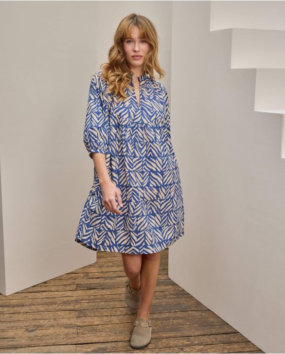 Robe ample manches bouffantes imprimé bicolore