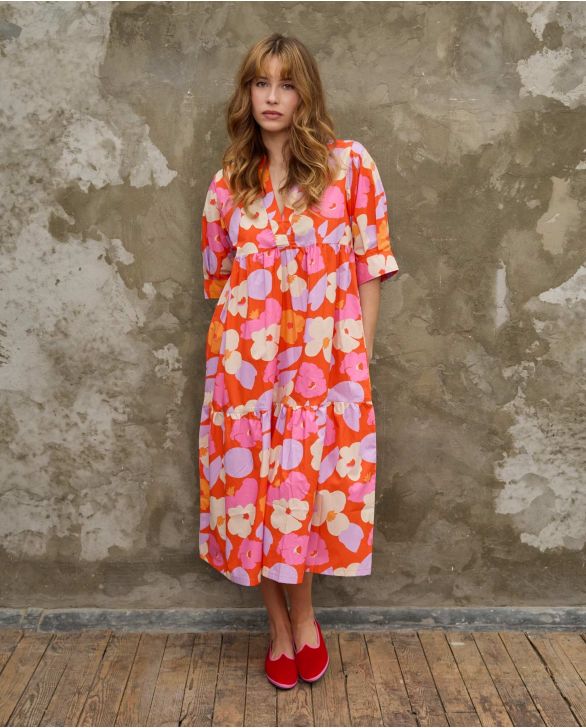 Robe mi-longue col rond en tissu Liberty Verve Pop