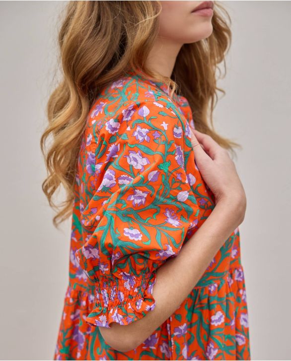 Robe longue manches smockées en tissu Liberty Columbia Road