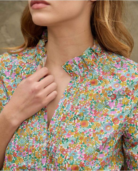 Robe courte col volanté en tissu Liberty June Blossom