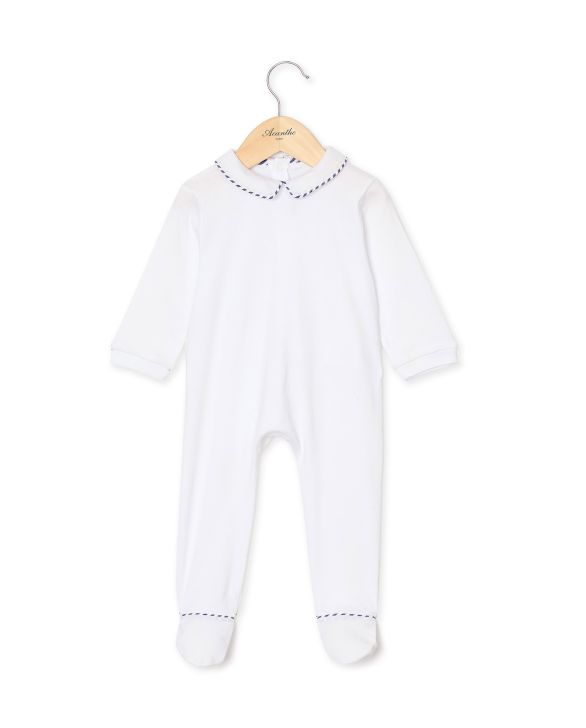 Dors bien blanc col carré blanc passepoilé rayé bleu