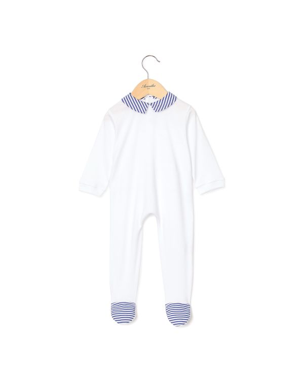 Dors bien blanc col carré et pieds rayé bleu