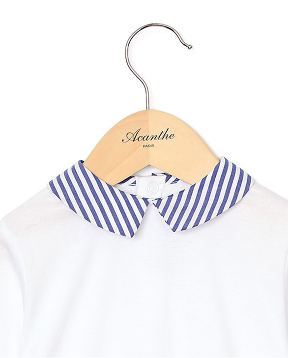 Dors bien blanc col carré et pieds rayé bleu