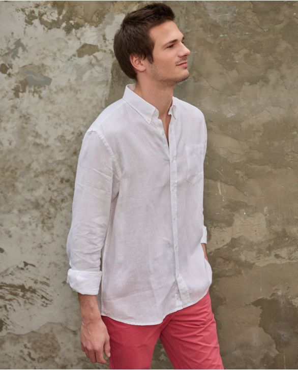 Chemise col boutonné lin blanc