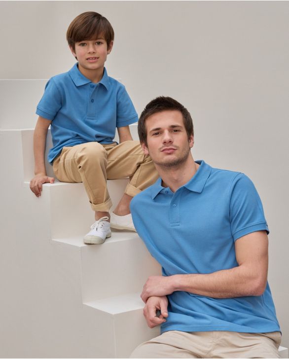 Polo piqué manches courtes bleu