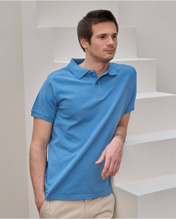 Polo piqué manches courtes bleu