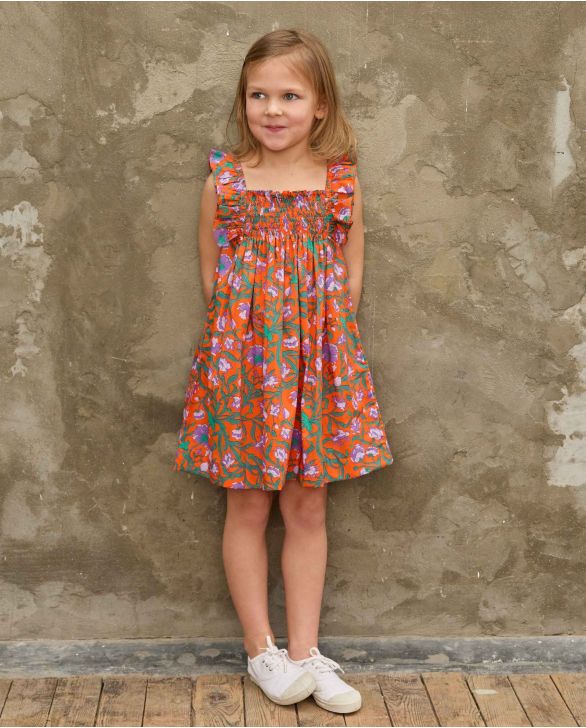 Robe smockée à volants en tissu Liberty Columbia Road