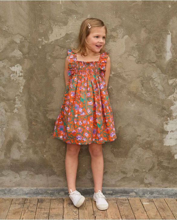 Robe smockée à volants en tissu Liberty Columbia Road