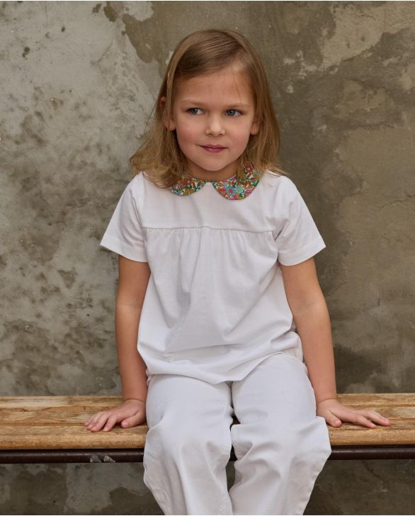 T-shirt blanc col rond en tissu Liberty June Blossom