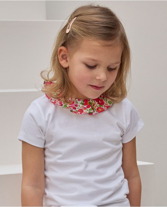 T-shirt blanc col volanté en tissu Liberty Betsy