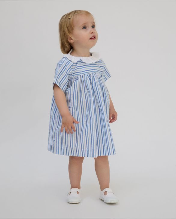 Robe manches kimono seersucker 3 bleus