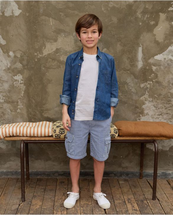 Bermuda cargo twill rayé bleu