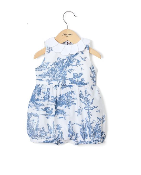 Barboteuse sans manches col pétale imprimé TOILE DE JOUY