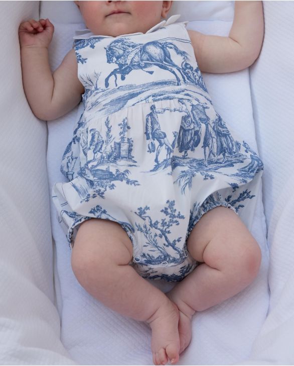 Barboteuse sans manches col pétale imprimé TOILE DE JOUY