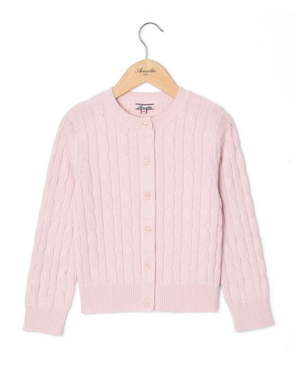 Cardigan torsades coton rose pâle