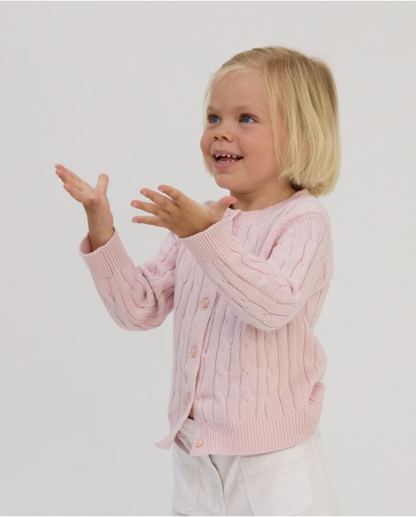 Cardigan torsades coton rose pâle