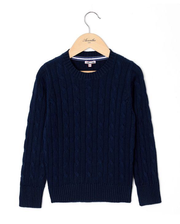 Pull torsades coton marine