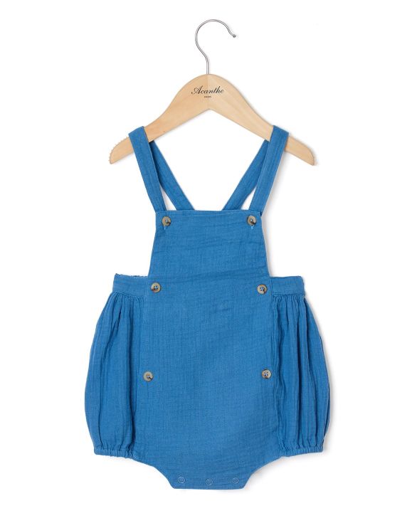 Bloomer à bavette gaze de coton bleu