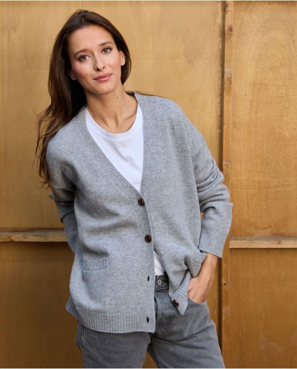 Cardigan loose gris 100% lambswool 