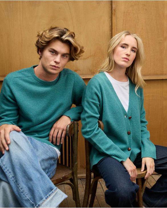 Pull col rond vert 100% lambswool