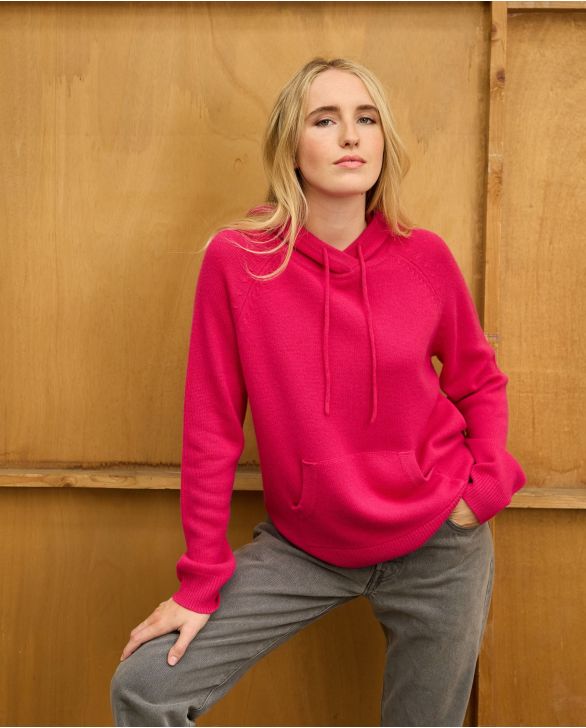 Sweat capuche fushia 100% cachemire 
