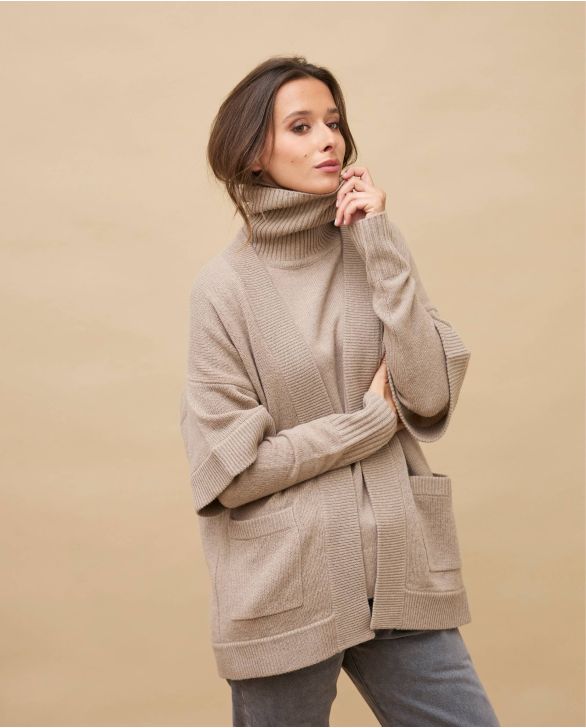Veste kimono beige 100% cachemire