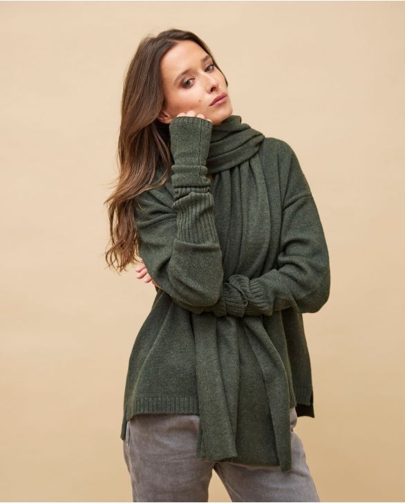 Echarpe longue kaki 100% cachemire