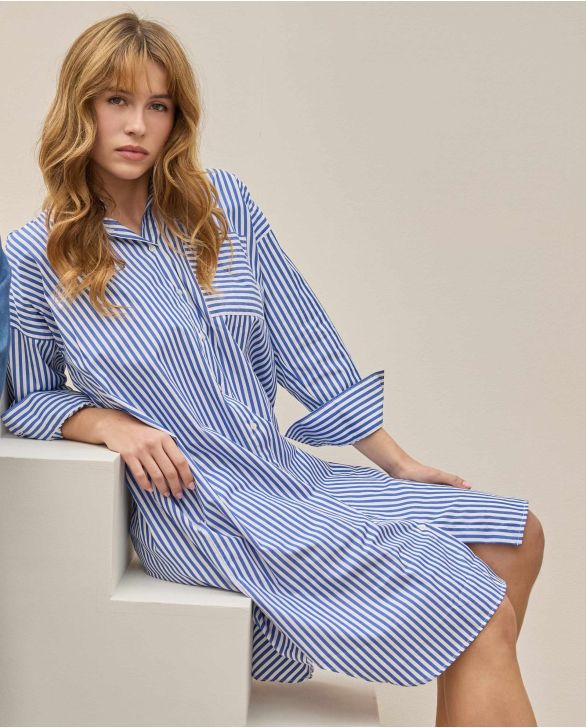 Robe chemisier oversize rayure large bleue