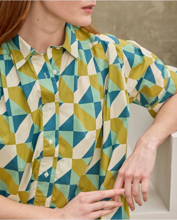 Robe ample plis plats imprimé géométrique vert