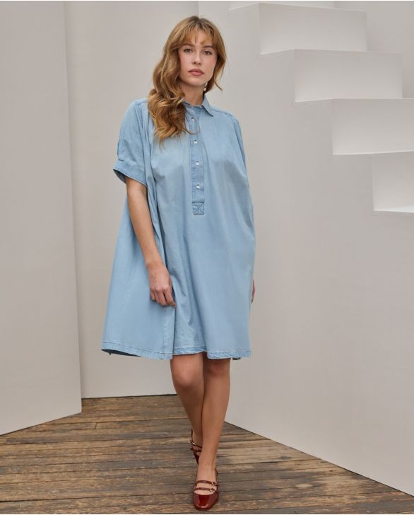 Robe ample plis plats denim