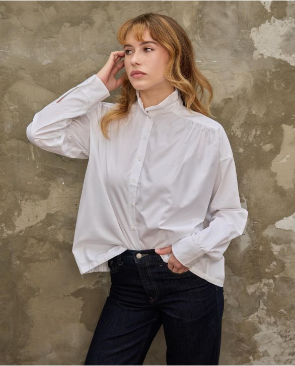 Blouse loose col volanté corolle blanc