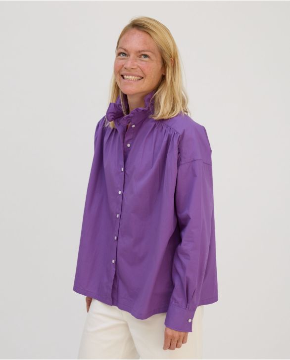 Blouse loose col volanté corolle violet