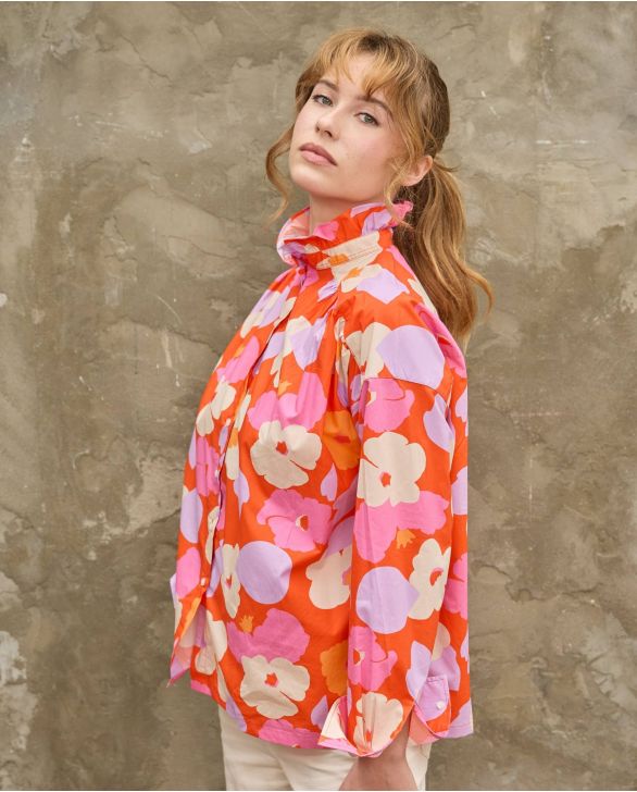 Blouse loose col volanté en tissu Liberty Verve Pop