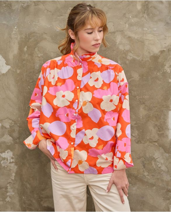 Blouse loose col volanté en tissu Liberty Verve Pop