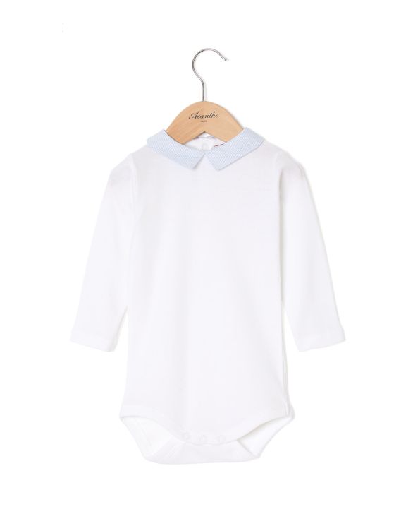 Body blanc col carré vichy ciel 