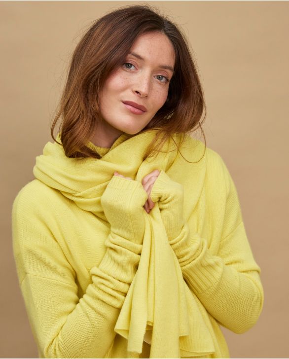 Echarpe longue jaune 100% cachemire