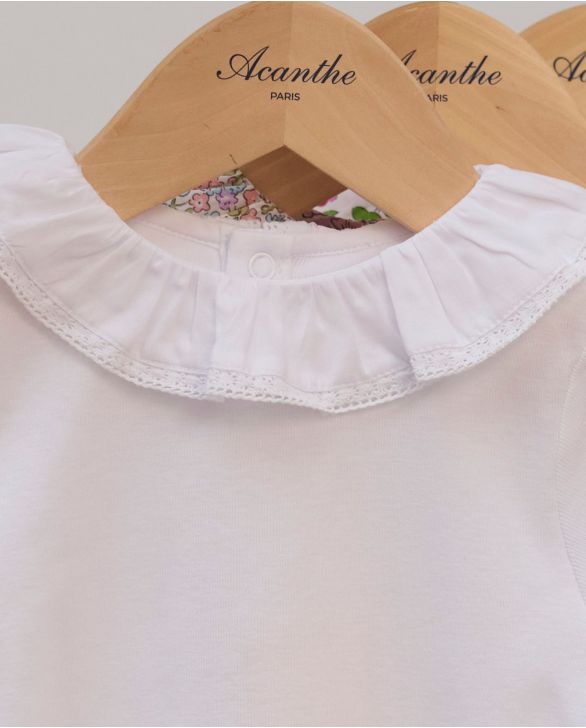 Body blanc col volanté blanc dentelle 