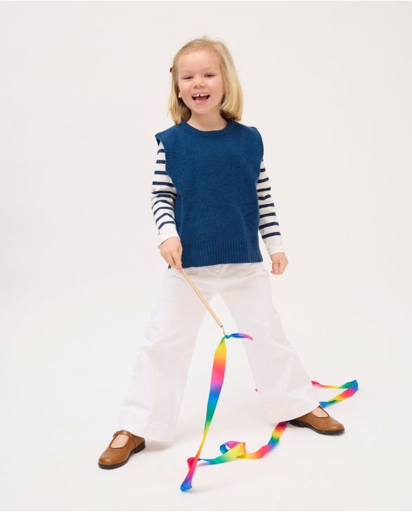 Pull sans manches marine clair 100% lambswool 