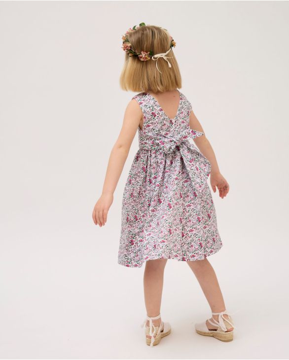 Robe chasuble courte imprimé fleur rose